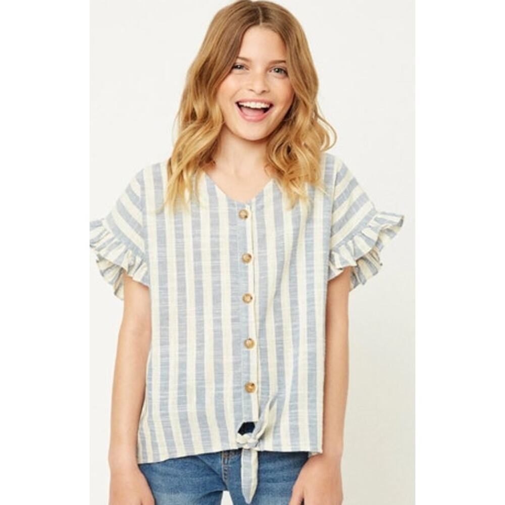 HAYDEN Girls Button Down Striped Linen Top Size Small